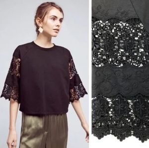 Anthropologie Eri + Ali Black Lace Boxy Tee MP
